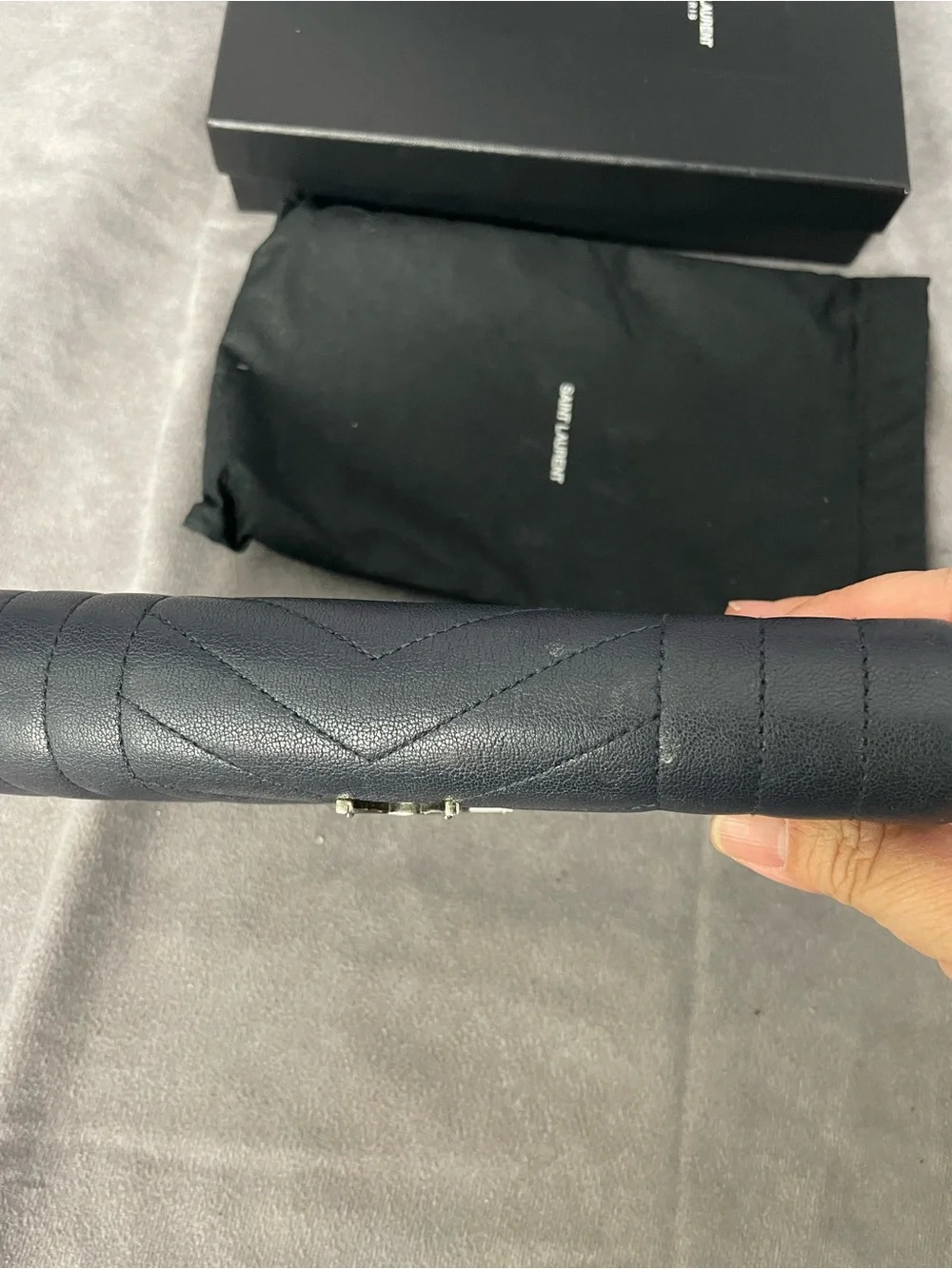 Saint Laurent Dark Blue Chevron Quilted Leather Long Wallet with YSL Logo - Picture 6 of 13